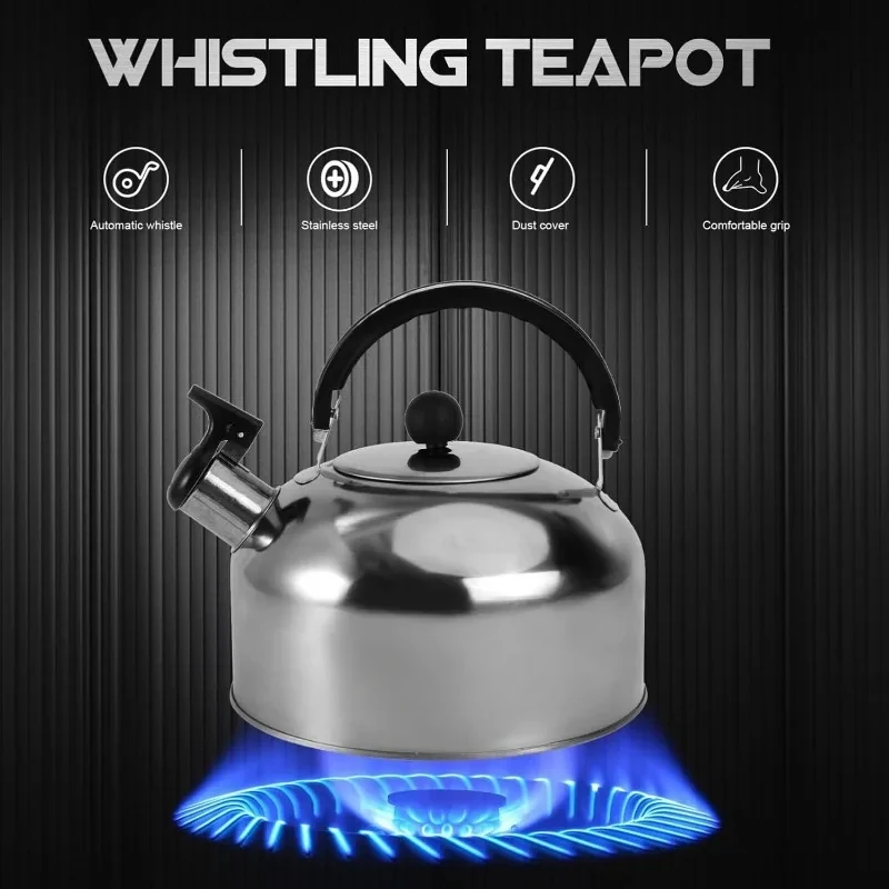 Stainless Steel Kettle Household 3L Portable Stove Gas Universal Whistle Tea Kettle Quick Hot Water Kettle with Ergonomic Handle