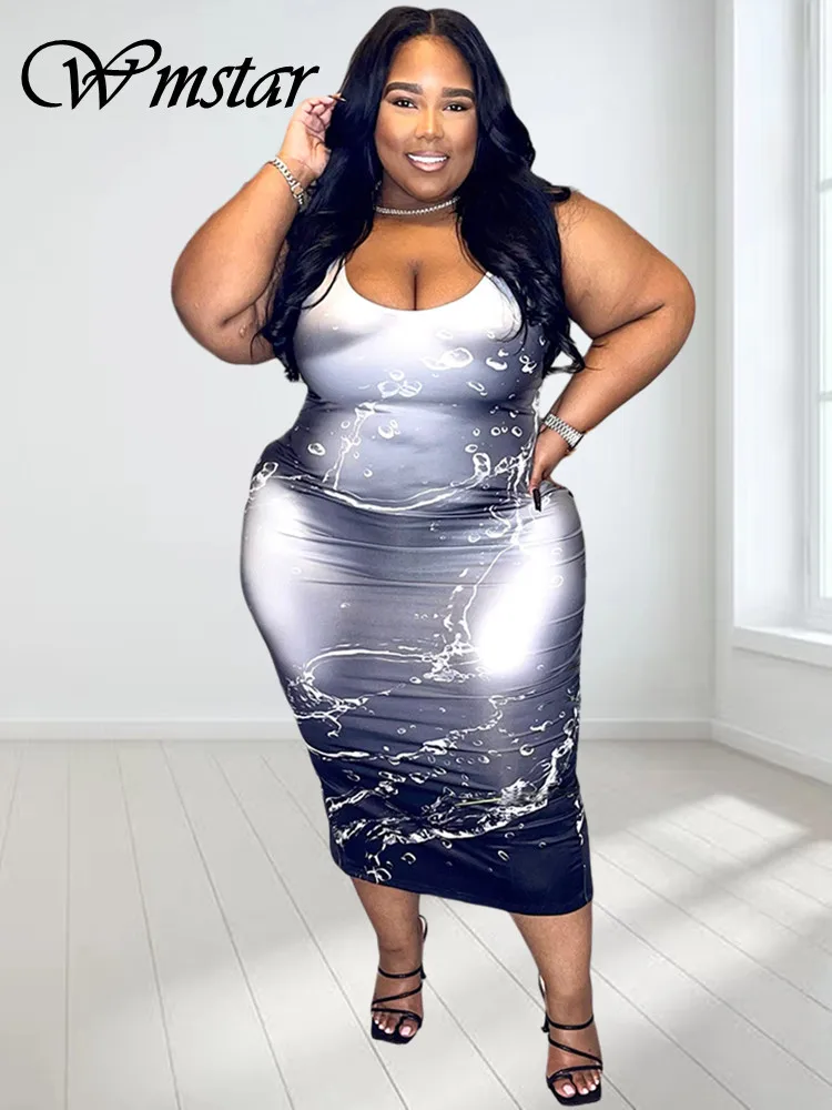 

Wmstar Plus Size Dress Round Neck Sleeveless Tank Women Clothing Casual Maxi Dresses New In Summer Wholesale Dropshipping