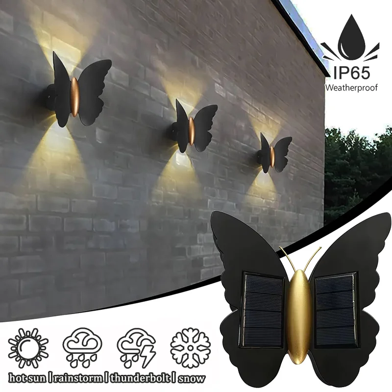 Luz Nocturna LED Solar con Forma de Mariposa para Pared, Impermeable, para Jardín, Patio, Valla, Escaleras, Camino, Balcón, Decoración de Patio