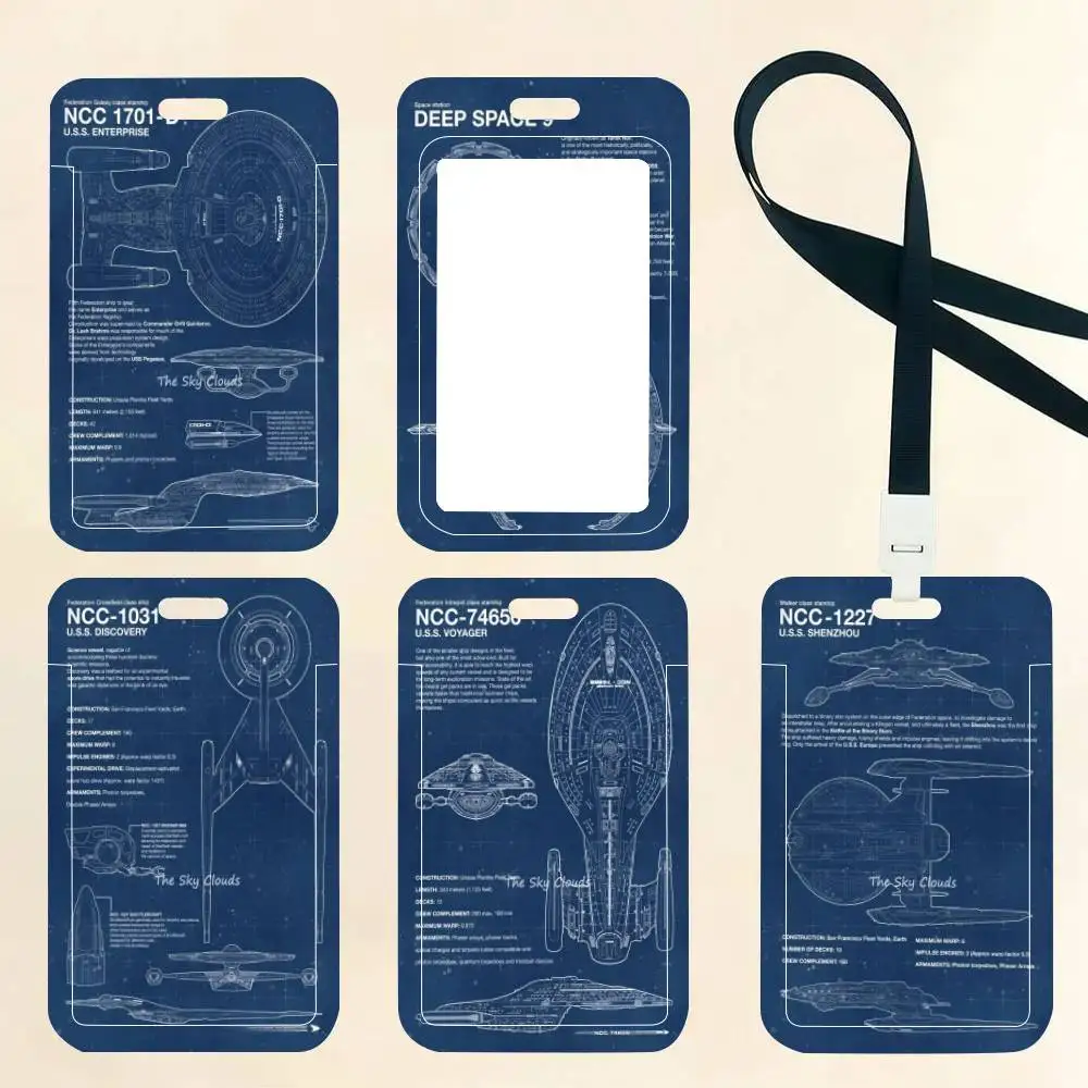 

Spaceship Blueprint Star Trek ID Card Holder Neck Strap Pendant Door Badge Holder Lanyards Keychain Work Credential