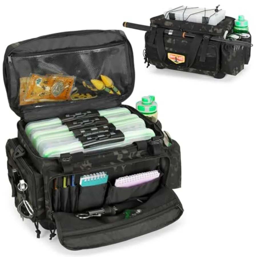 

Waterproof Fishing Tackle Bag with Waterproof EVA Bottom No Tackle Boxes in Package,Soft Tackle Box Storage Bag with Rod Holder