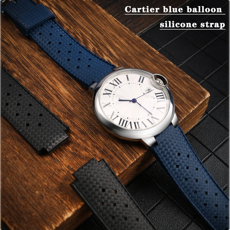 

20-12mm 22-14mm rubber Watchband For Cartier Blue Balloon black knight Bracelet Watch breathable Men women silicone Strap