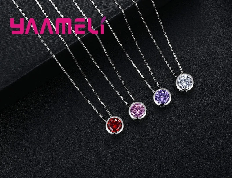 New Trendy Original 925 Sterling Silver Necklaces Jewelry Shining Geometric Round Pendant Clavicle Chain Collar for Woman Girl
