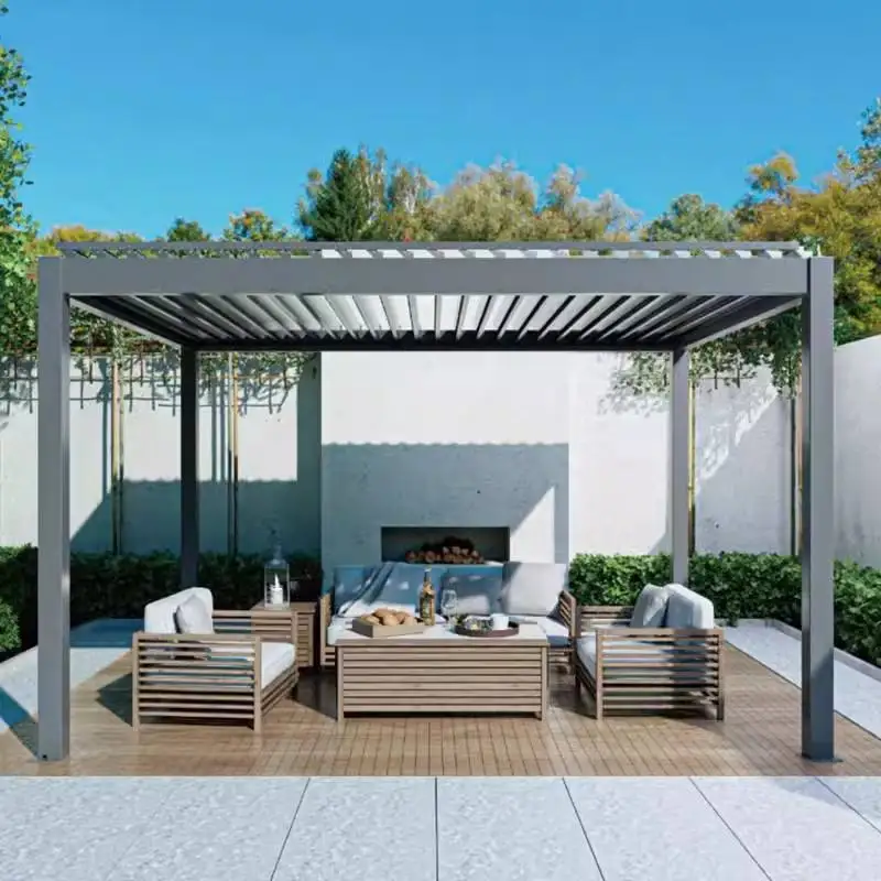 Fashion Backyard Leisure Pavilion Adjustable Blinds Electric Outdoor Aluminum Alloy Pergola Anti Rust All Weather Gazebo