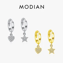 Modian New Luxury Solid 925 Sterling Silver Hearts Stars Dangle Earrings Fashion Silver Jewerly For Women Wedding Earring Gift