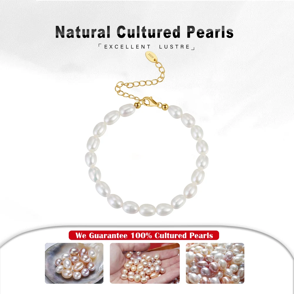 

Kiss Mandy, высокое качество, позолоченный 14 К, браслет из натурального пресноводного жемчуга, форма риса, 5-6 мм, жемчуг, бусины, браслеты, подарок GPB11