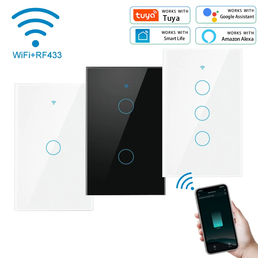 

Умный американский переключатель, настенный Wi-Fi переключатель, приложение, дистанционное управление, один провод под напряжением и нейтральный провод, универсальный для Alexa Google Home