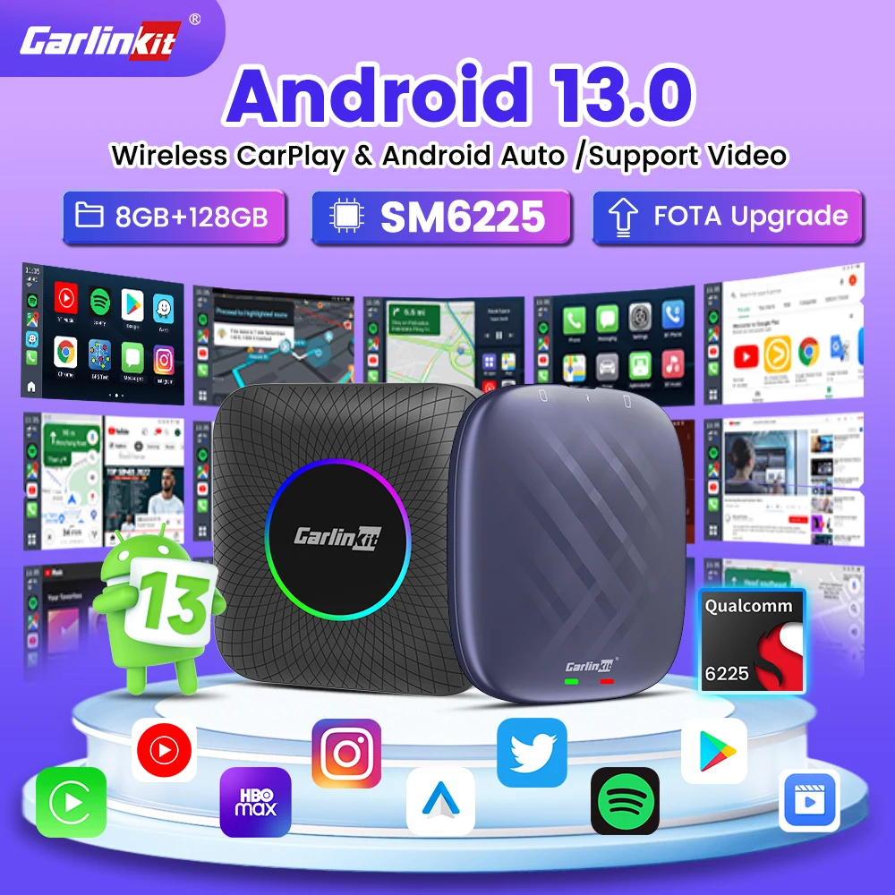 Carlinkit Android 13 Car Tv Box Led Android Auto Carplay Wireless Adapter SM6225 8-Core for Iptv Netfilx Play Video Carplay Box