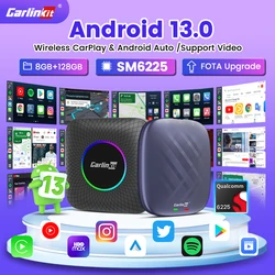 Carlinkit-Android 13 carro LED caixa de TV, Auto Carplay, adaptador sem fio, 8-Core, IPTV Netfilx reproduzir vídeo, SM6225