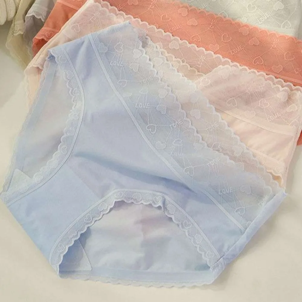 

4Pcs Low Waist Women Panties Set Underwear Random Color Lace Ruffles Briefs Female Lingerie Comfortable Ice Silk Underpants Lady