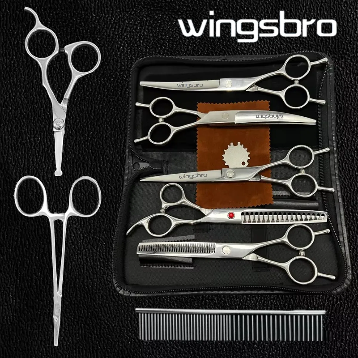 8pcs Professional Dog Shears Kit - 7Inch Dog Grooming Scissors Set Curved Pet Grooming Scissors Dog Hair Cutting Tools