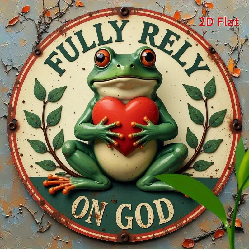 Metallschild „Frosch vertraut Gott“, 7,8 x 7,8 Zoll, runde Terrassendekoration