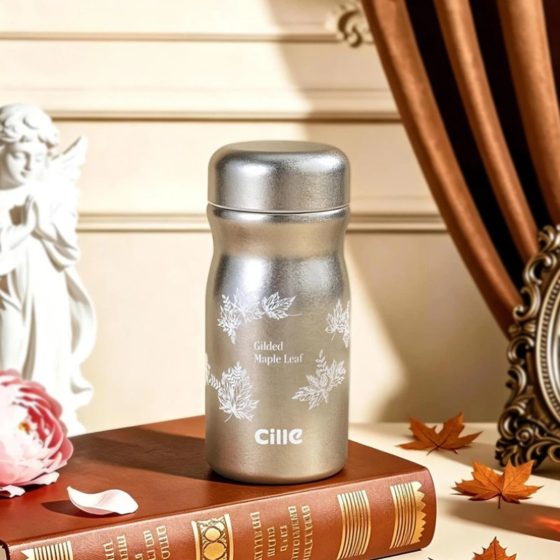 CILLE Pure Titanium Thermos Bottle Cup Insulated Cup for Girls Women 230ml Mini Small Portable Titanium Cup Pocket Water Bottle