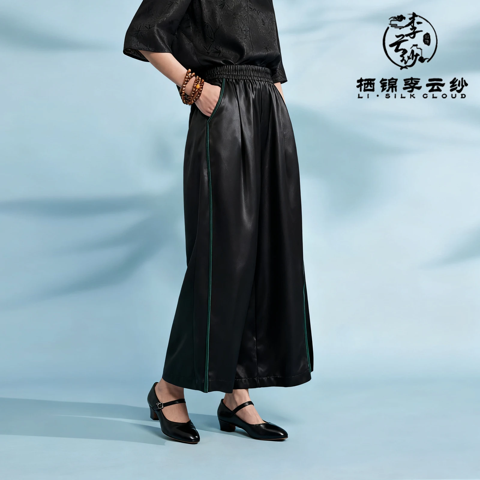 LI SILK CLOUD xiangyunsha Long Pants-Oriental Lightweight Breathable, Classic Chinese Guangdong Black Pearl Guangdong Gauze
