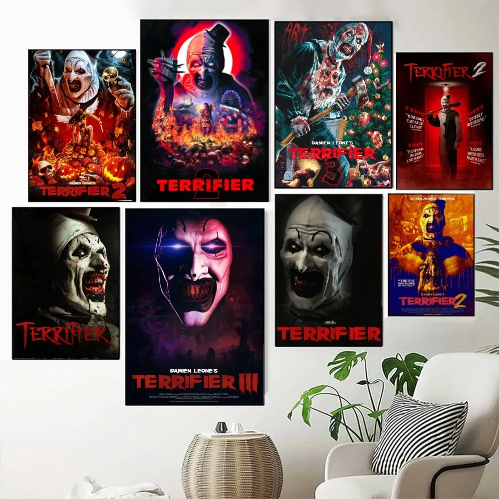 T-terrifier-Póster de película de terror, de lujo para pared pegatina de sala de estar, Bar, pintura decorativa Vintage, medio