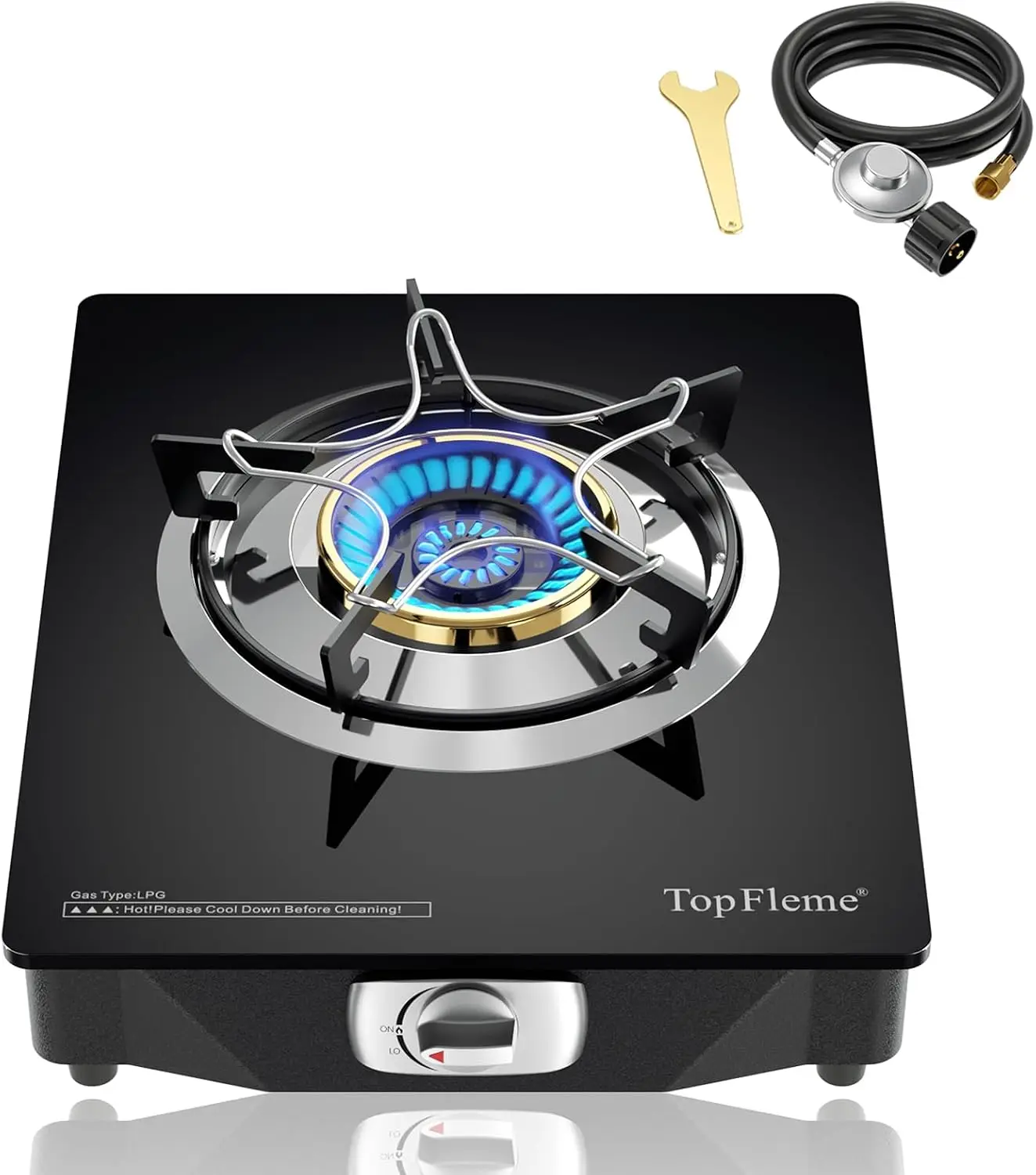 Propane Gas Stove Top, 13,600 BTU High-Efficiency Outdoor Burner with Tempered Glass and Auto-Ignition, Includes CSA Hose, for RV Camping and Emergency Cooking