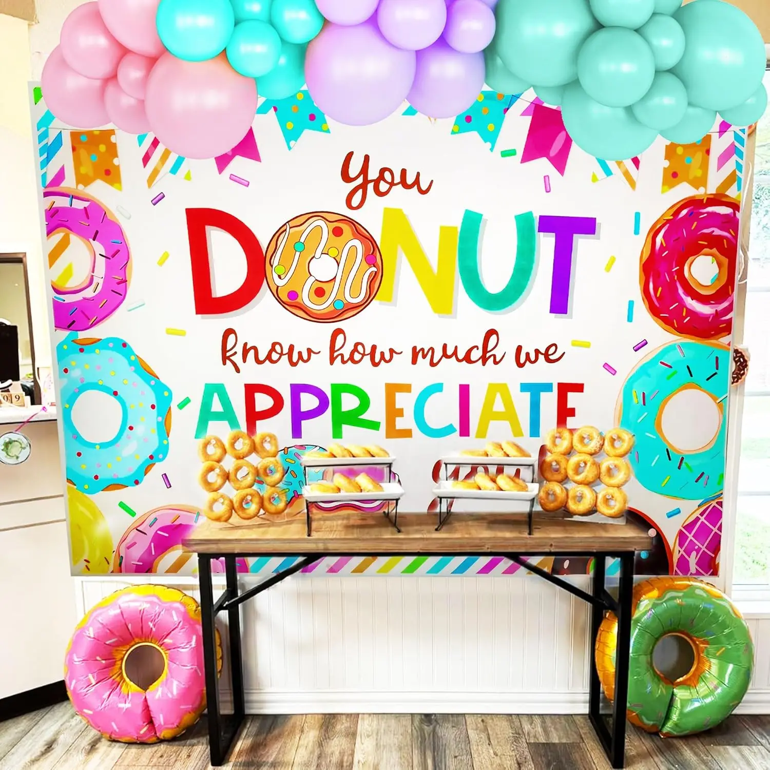 Laventy Donut Forget Us Party Decoration Backdrop Going Away Decor Farewell Decor Career Change Bachelorette Retirement Party