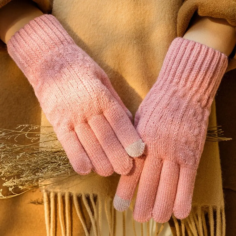 

Thick Warm Women's Knitted Gloves Plush Windproof Outdoor Gloves Keep Warm Touch Screen Cold-proof Gloves Riding Skiing