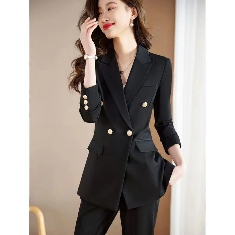 2024 New Office Lady Work Suits Korean Women Graceful Slim Black Blazers Pants Two Piece Set Classic Joker Coat Trousers Outfits