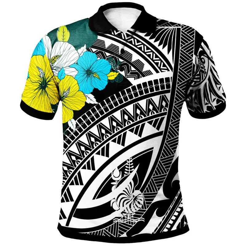 New Caledonia Pattern Polo Shirt For Men Hawaiian 3d Print Lapel Short Sleeves Oversized Button Tees Casual Streetwear T-Shirt