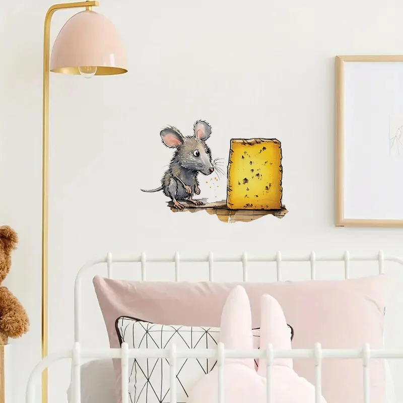 Funny Mouse and Cheese Toilet Lid Decal, Animal Print Self-Adhesive Sticker