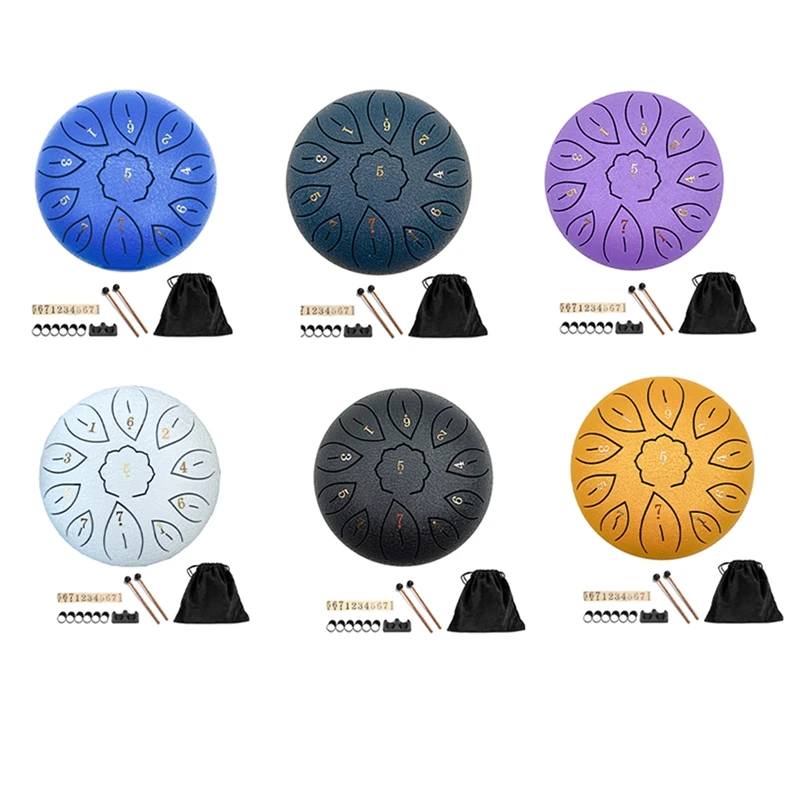 

AA79 New Rain Drum For Outside, Steel Tongue Drum 11 Notes 6 Inches Chakra Tank Drum Steel Percussion Padded Mallets