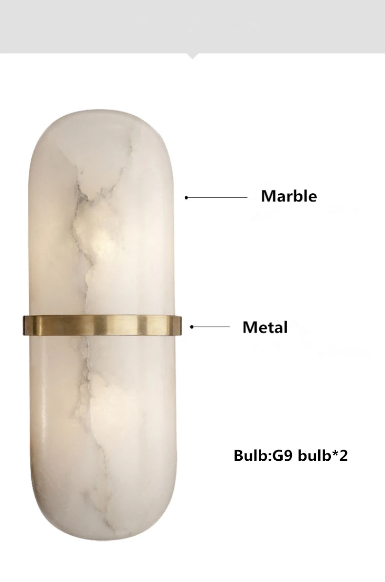 Real Marble LED Wall Lamp Brass Bedroom Parlor Sconce