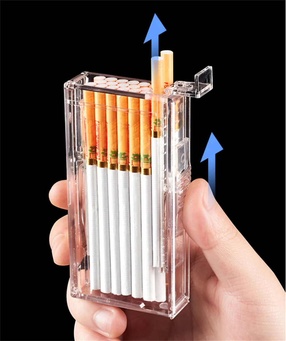 Portable Transparent Cigarette Case 20 Sticks Thin Capacity Cigarette Storage Box Automatic Pop-up Smoking Accessories