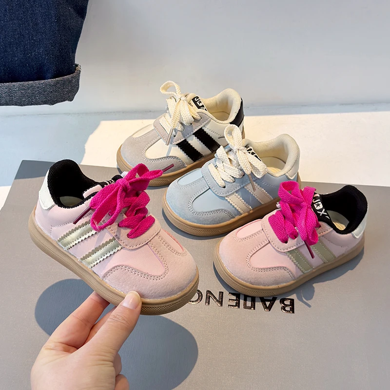 Spring Autumn Kids Toddler Boys Girls Retro Sneakers Lace Up Soft Non-Slip Sole Breathable Lightweight for Daily School Wear