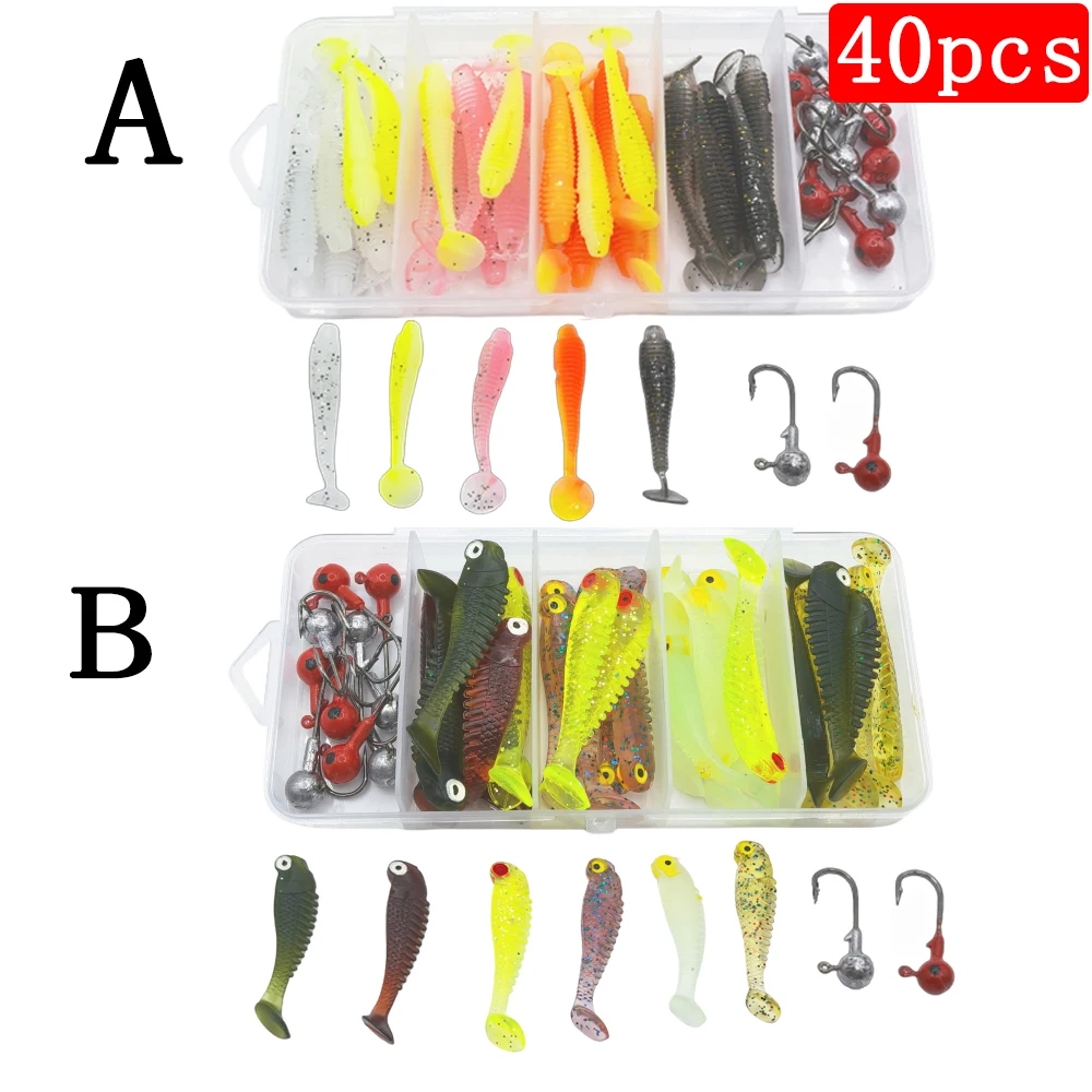 40PCS/1 box of fake bait freshwater bass and mandarin fish soft bait reinforced with enough grams of lead head hook