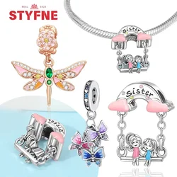 Sister Love Silver 925 Forever Sister Colorful Butterfly Charm Beads Fit Original Bracelet DIY Fine Jewelry Gifts for Women