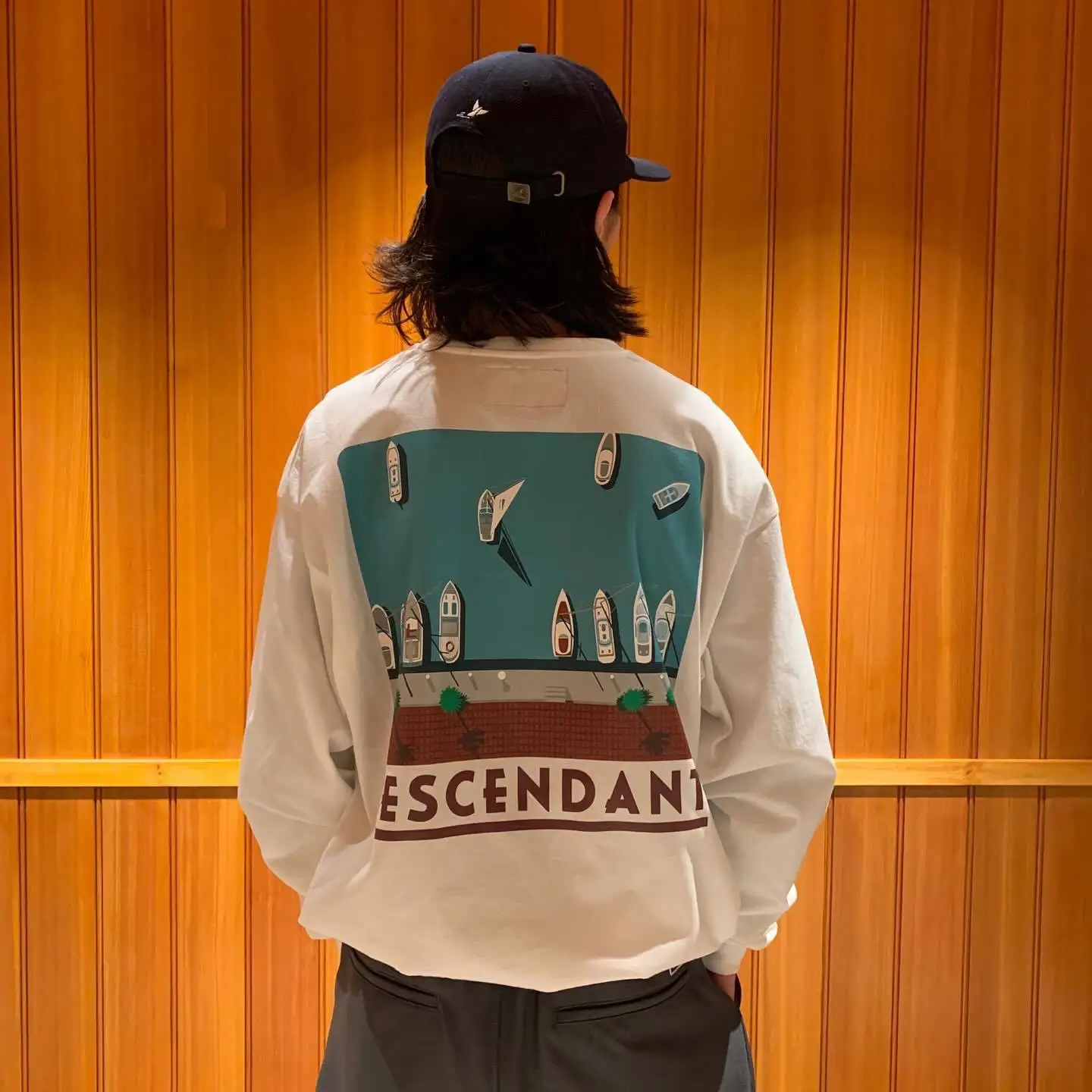 

2025 DESCENDANT Dock Sailing Printed Round Neck Long Sleeve Couple Retro Casual Loose Bottom T-shirt TX1427