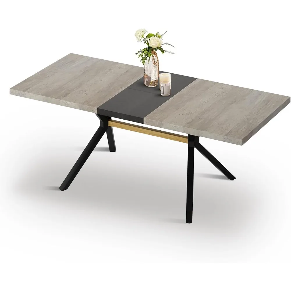 Dining Room Table for 6 8 10 People, Large Rectangular Expandable Kitchen Table, Industrial Long Wooden Conference Table