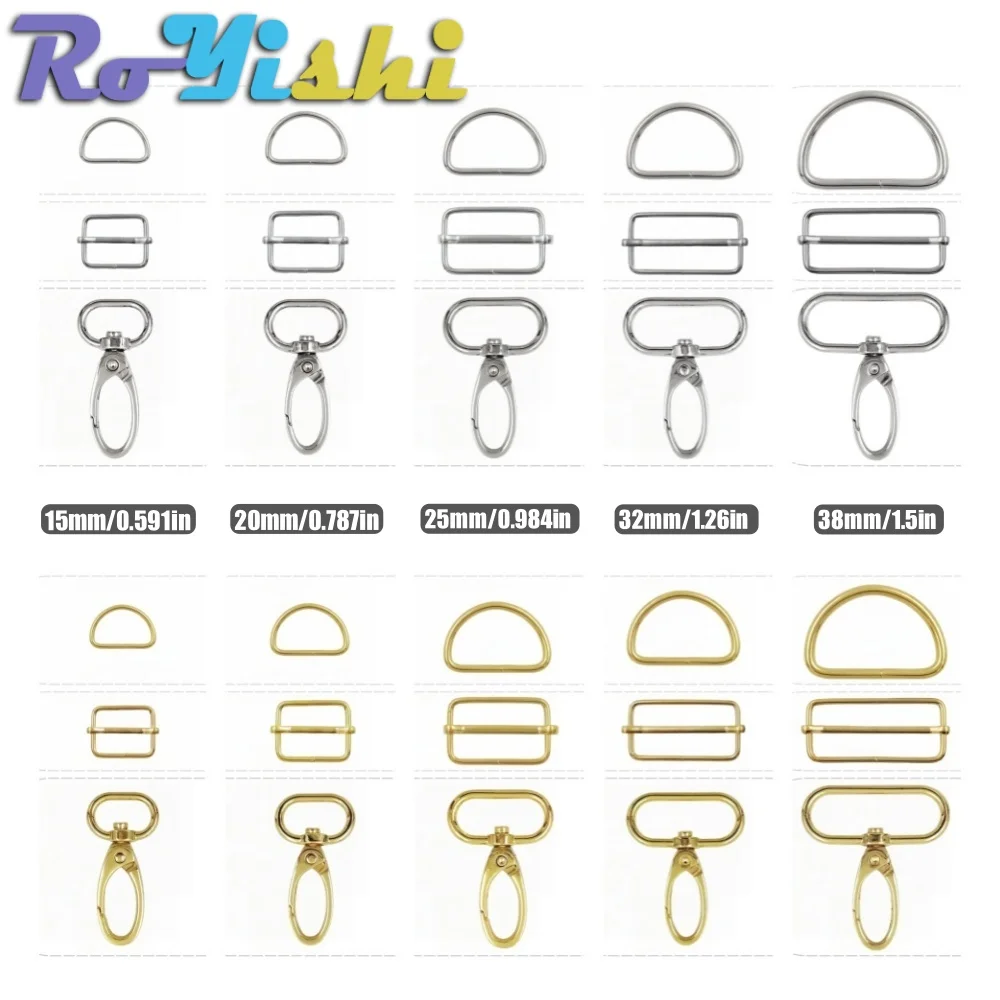 15 Pcs/Set 15-38mm 4 Colors Metal Belt Buckle Set, Rectangle Sliding Adjust Buckle, D-ring Buckle, Rotating Hook Suit