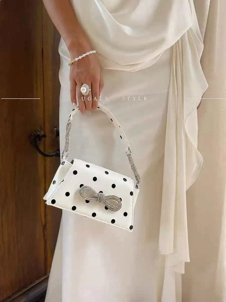 

Fashion Polka Dots Women Handbag Glitter Diamond Butterfly Knot Clutch Purse Wedding Party Banquet Bag Shoulder Crossbody Bag