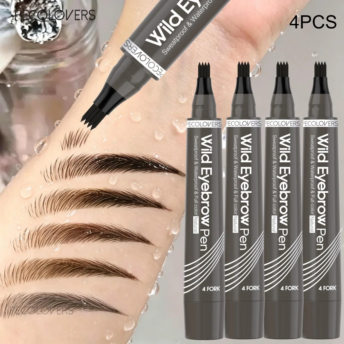 4Pcs Fast-Drying Four-pronged Liquid Eyebrow Pen, Long-lasting Waterproof Easy To Slide, Wild 3D Eyebrow Look, for All Types