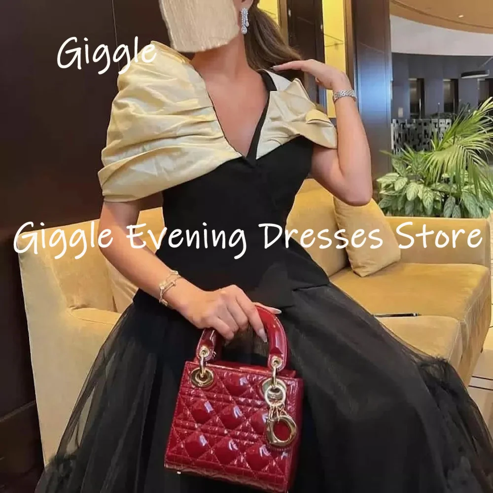 

Giggle Satin A-line V-neck Popular Ruffle Formal Prom Gown Ankle-length Evening Elegant Party Dresses for Women 2023