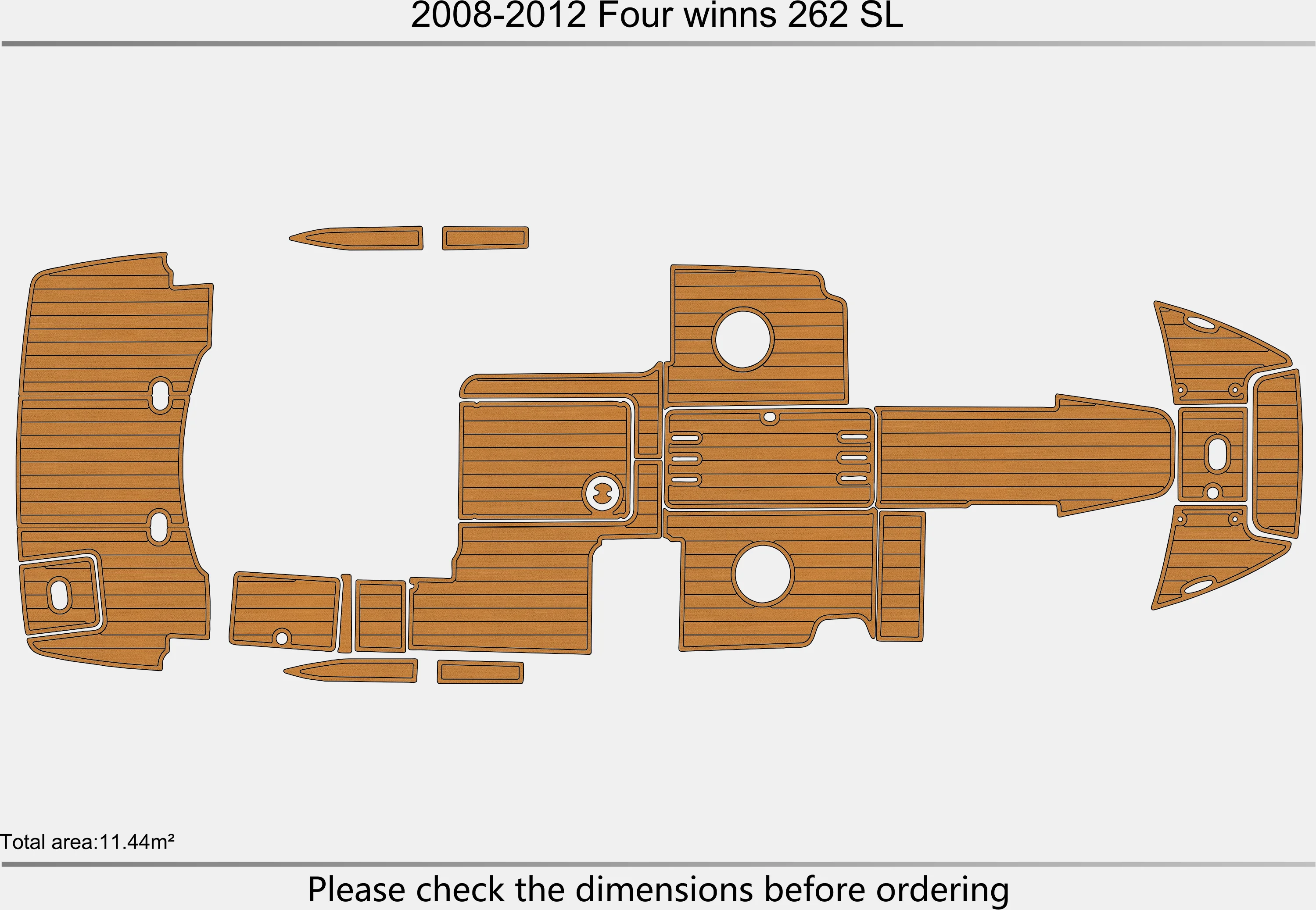 Marine Faux Teak EVA Non-Slip Mat - 2008-2012 Four winns 262 SL Self-Adhesive 1/4