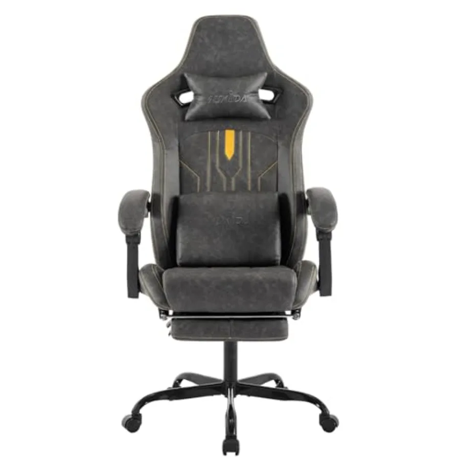 Gaming chair with footrest for home office use, PU leather in black, ergonomic design with massage lumbar cushion and adjustabl