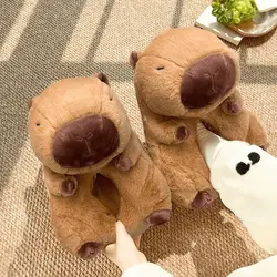 Fun Animal Capybara Slippers Women Stylish Slip-on Cartoon Animal Fur Shoes Home Warm Thick Fluffy Slides House Indoor Flipflops