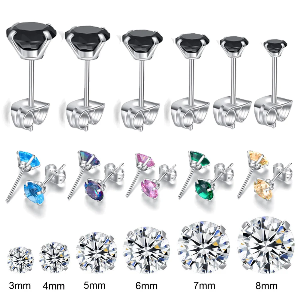 2pcs aço Inoxidável Unisex Mulheres Homens Rodada Cristal Zircão Ear Studs Brincos 4 Prong Tragus Cartilagem Piercing Jóias