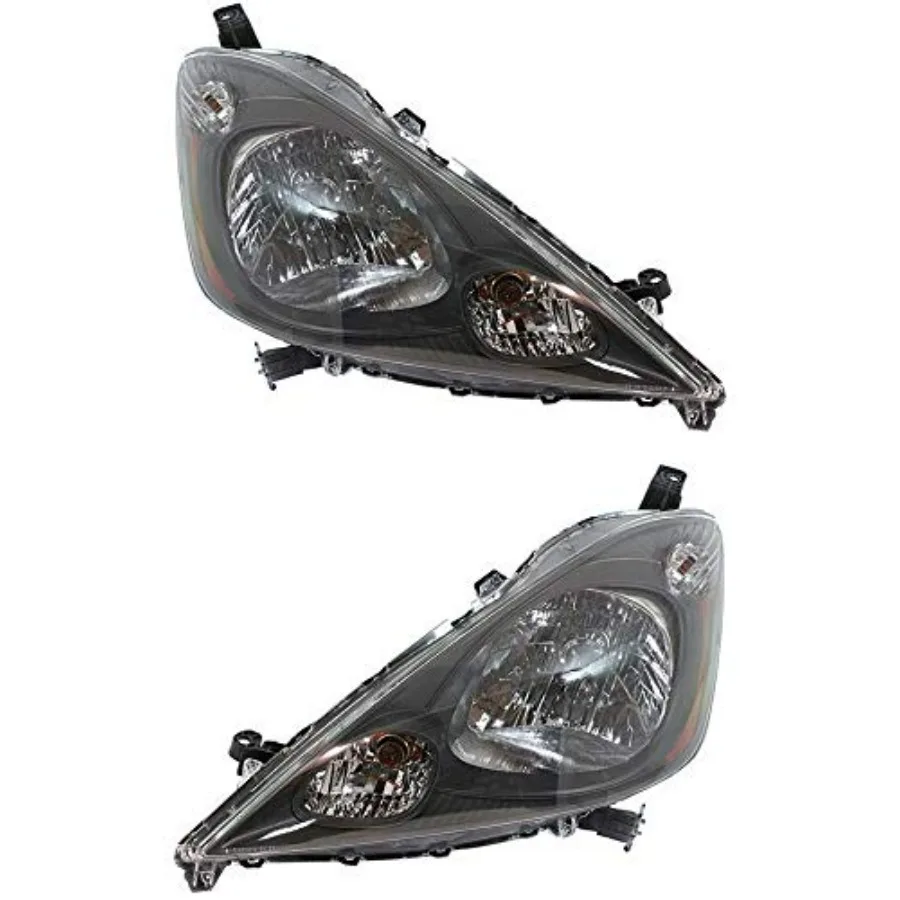 

Headlights Assembly Driver Passenger Side for Honda Fit 2009-2014 Halogen with Bulbs Base DX LX, Dark Gray Housing Replaces #331