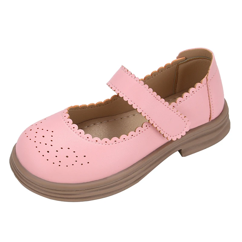 2023 New Soft Girls Casual Shoes Lace Solid Color Non-slip Kids Fashion Leather Shoes Non-slip Children Shallow Loafer Round-toe