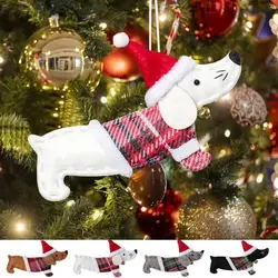 Christmas New Year Santa Claus Dressed Dachshund Dog Small Pendant Xmas Kids DIY Toy Christmas Tree Pendant Home Decoration Gift