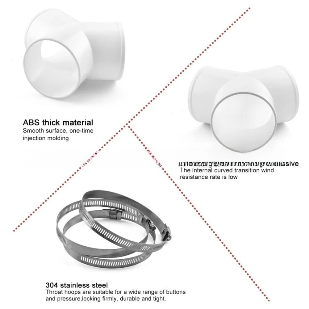 Plastic Y Type Tee Duct Connector 3 Clamps 100mm/150mm/200mm For Ventilation Fan Fresh-Air System HVAC Pipe Adapter Tool Parts