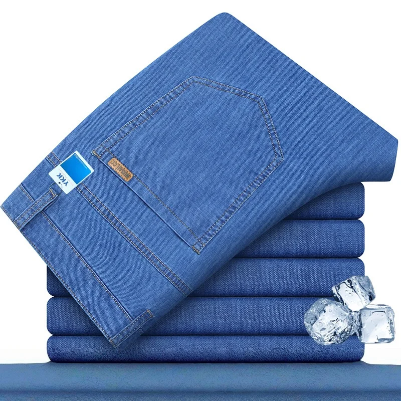 High Waist Lightweight Thin Summer Straight Mens Jeans Stretch Casual Pants Denim Jeans for Male 2026