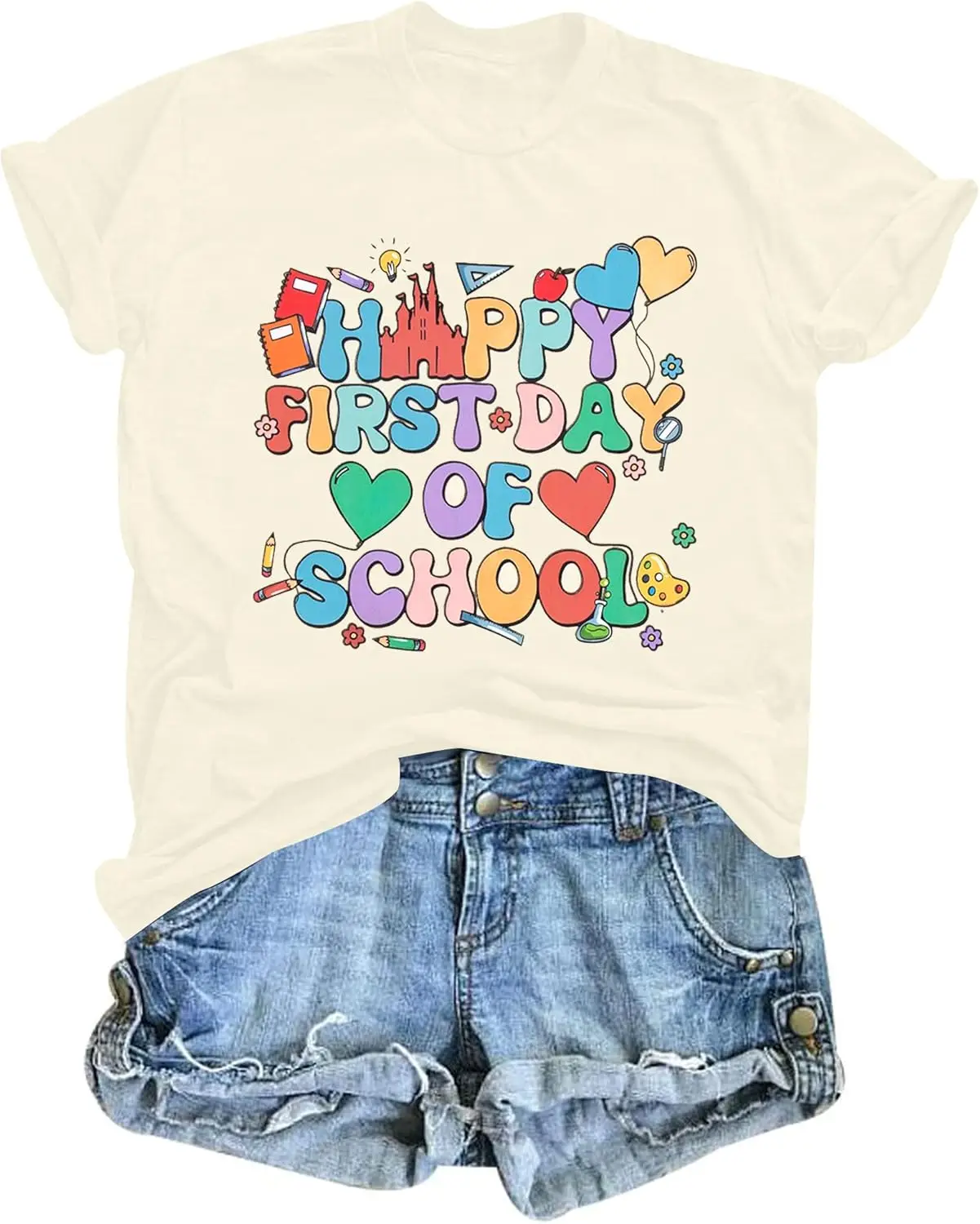 Happy First Day of School Shirt Women Teacher Life Shirt Back to School Tee Appreciation Gift Shirt Tops