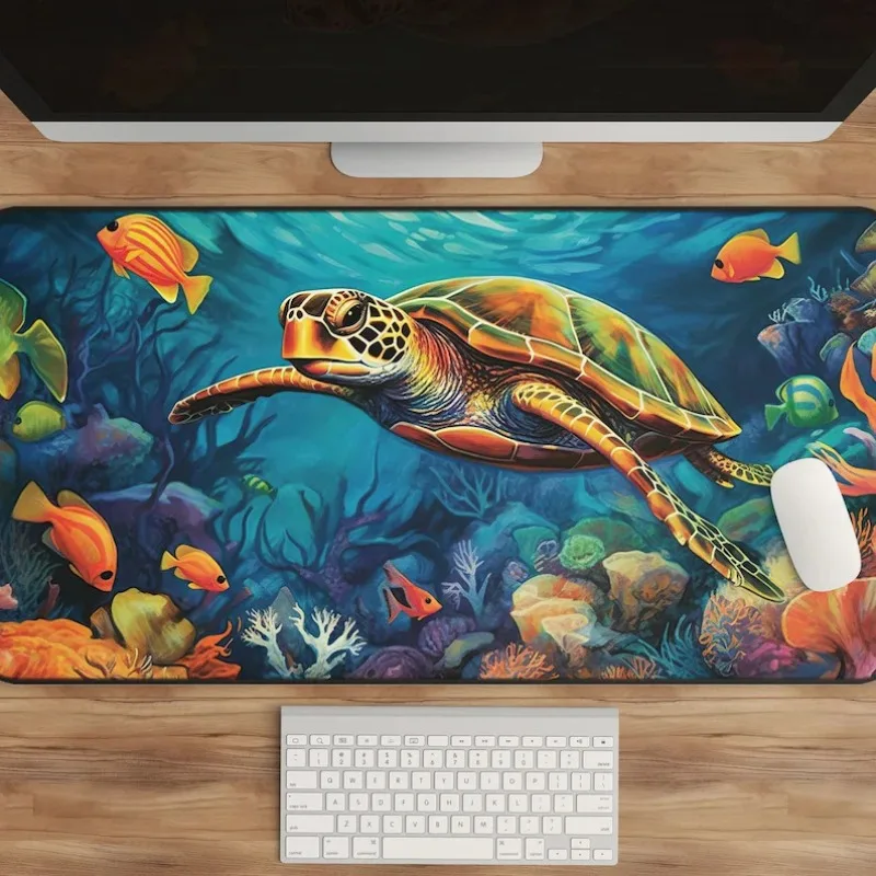 Vibrant Tropical Paradise Theme Palm Tree Mousepad Ocean Adventure Vibrant Sea Turtle Coral Reef Mat Butterfly Floral Mousepad