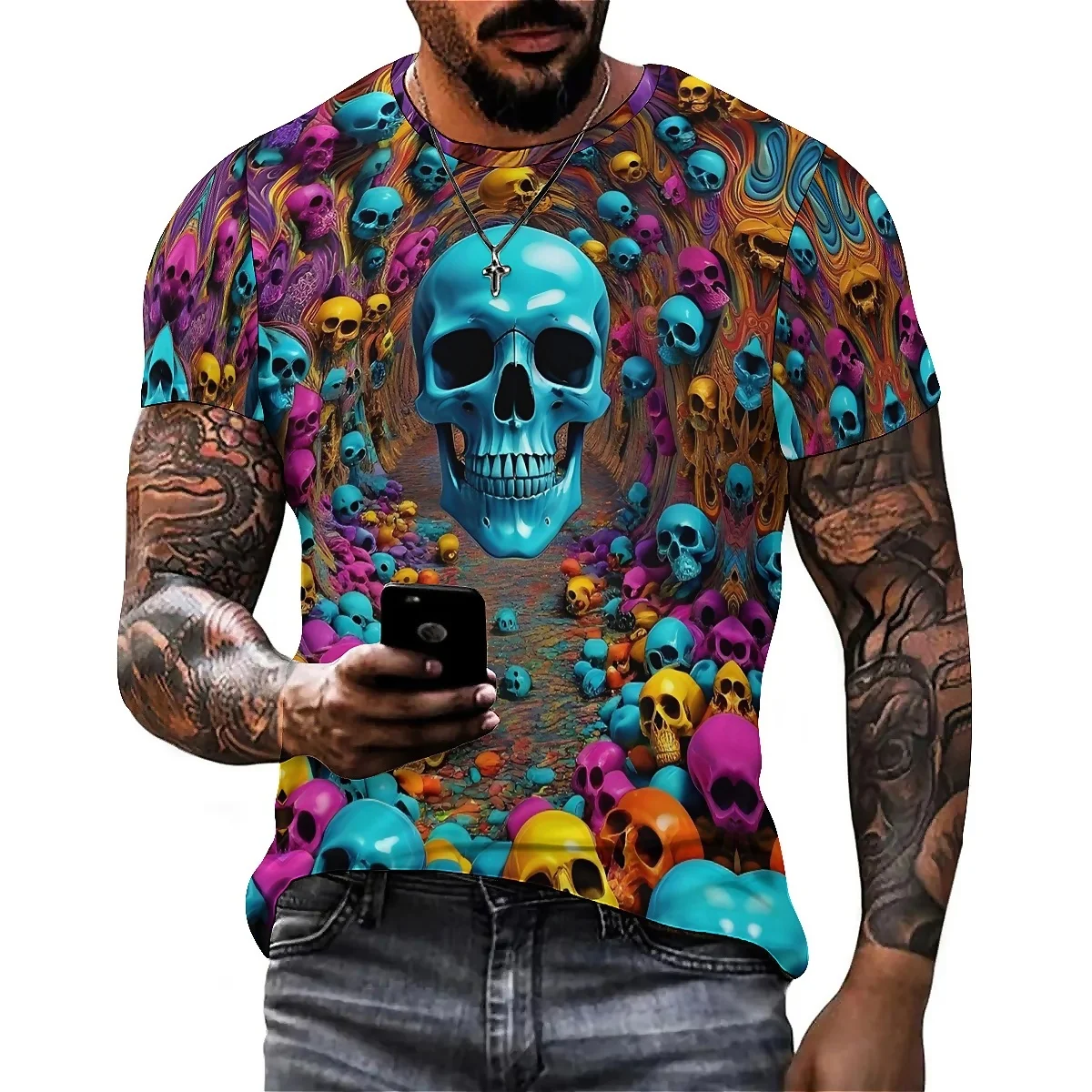 

Daily Wear Loose Fashion Men's 3D Printed Short Sleeve T-Shirt - High-Quality