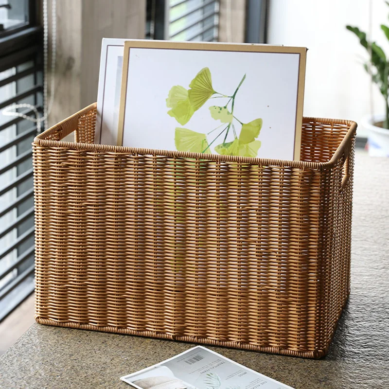 Rattan Straw Storage Basket Japanese Hand-woven Sundries Organizer Baskets Large Capacity Laundry Container Bathroom Organizer